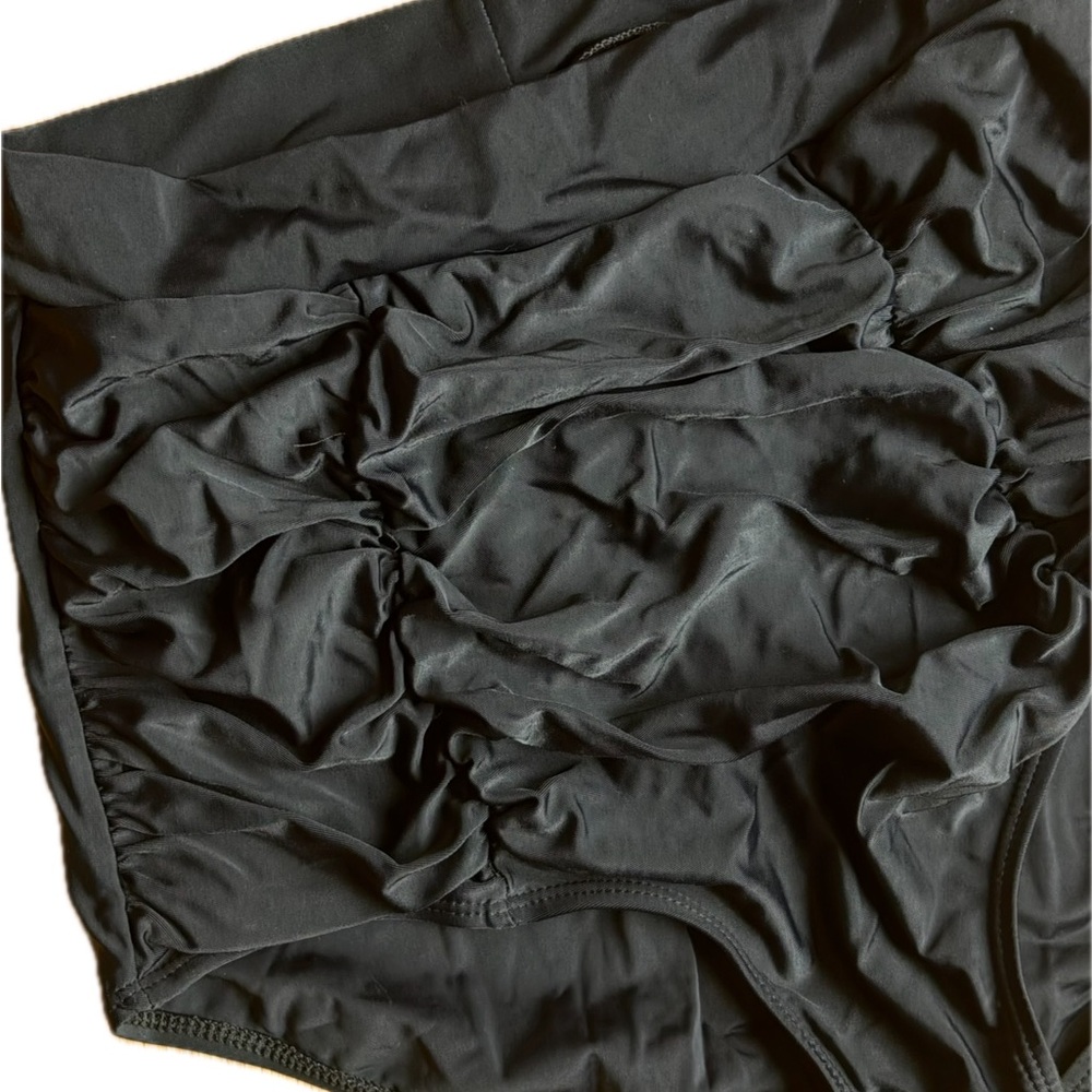 Black Textured Satin Bikini Swim